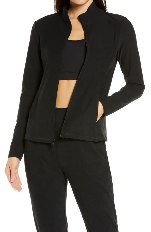 Beyond Yoga On the Go Mock Neck Jacket in Darkest Night at Nordstrom, Size X-Small | Nordstrom
