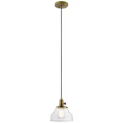 Kichler Avery Natural Brass Industrial Seeded Glass Schoolhouse Mini Pendant Light Lowes.com | Lowe's