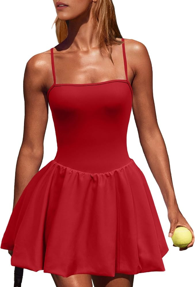 Bubble Athletic Dress for Women Square Neck Tennis Dress with Shorts Spaghetti Strap Mini Summer ... | Amazon (US)
