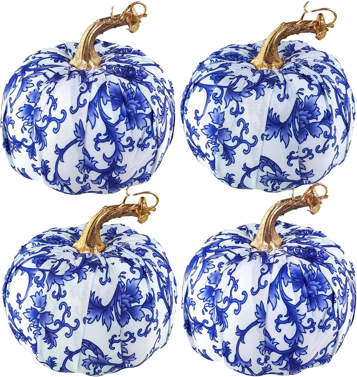 4 Pcs Faux Decorative Blue and White Fabric Pumpkins Chinoiserie Chic Pumpkins Foam Pumpkins for ... | Walmart (US)