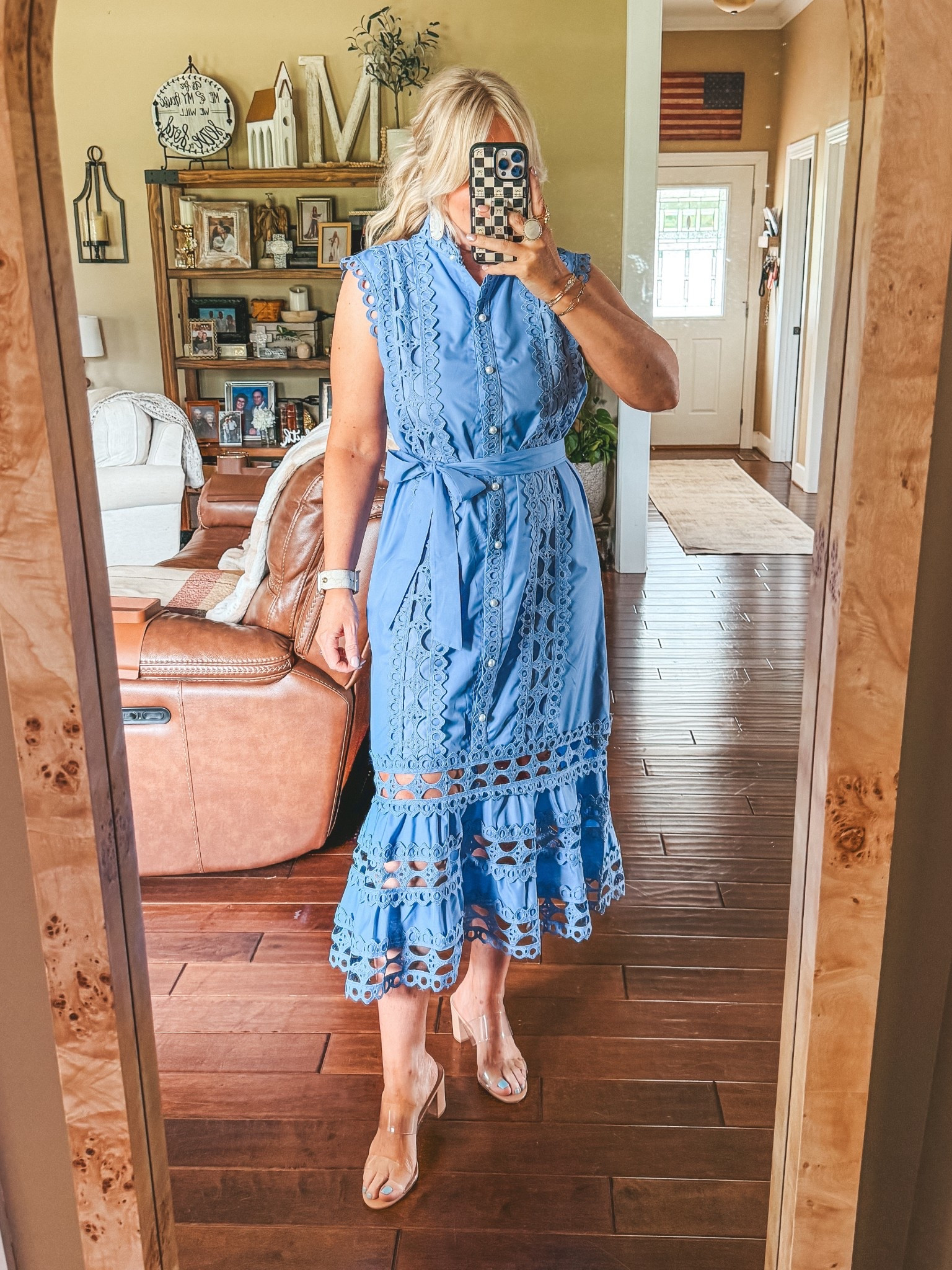 This dress and the details are gorgeous! My dress is a size medium and the clear sandals run true to size 

#LTKOver40 #LTKStyleTip #LTKFindsUnder50