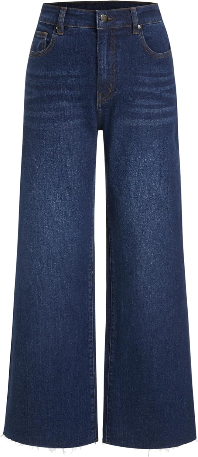 CIDER Womens Wide Leg Jeans Raw Hem Straight Leg Denim Pants | Amazon (US)