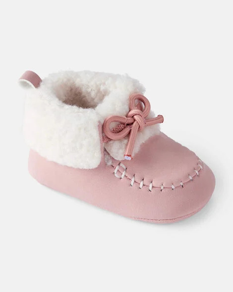 Baby Girl Sherpa Moccasin Boots - Pink/White | Carter's | Carter's Inc