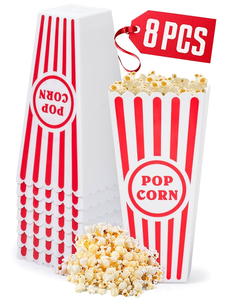 kedudes Popcorn Boxes Plastic Reusable - Grease-Proof Leak-Resistant - Red/White Popcorn Design -... | Amazon (US)