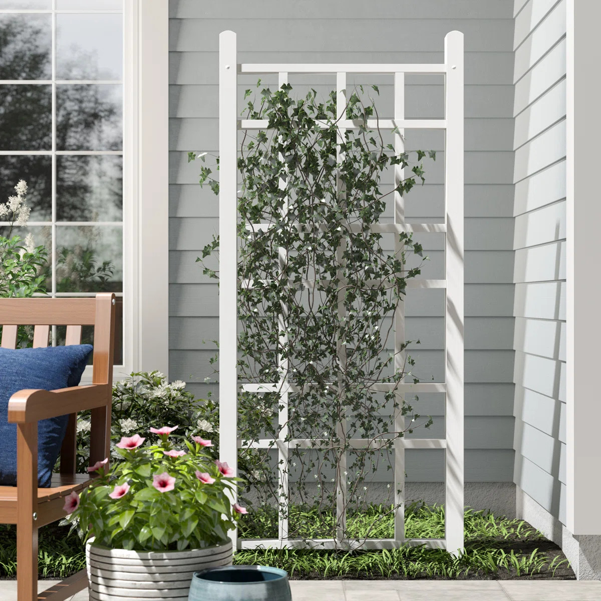 Dura-Trel Cottage 28x66 Inch PVC Vinyl Outdoor Patio Trellis with Anchors | Wayfair North America