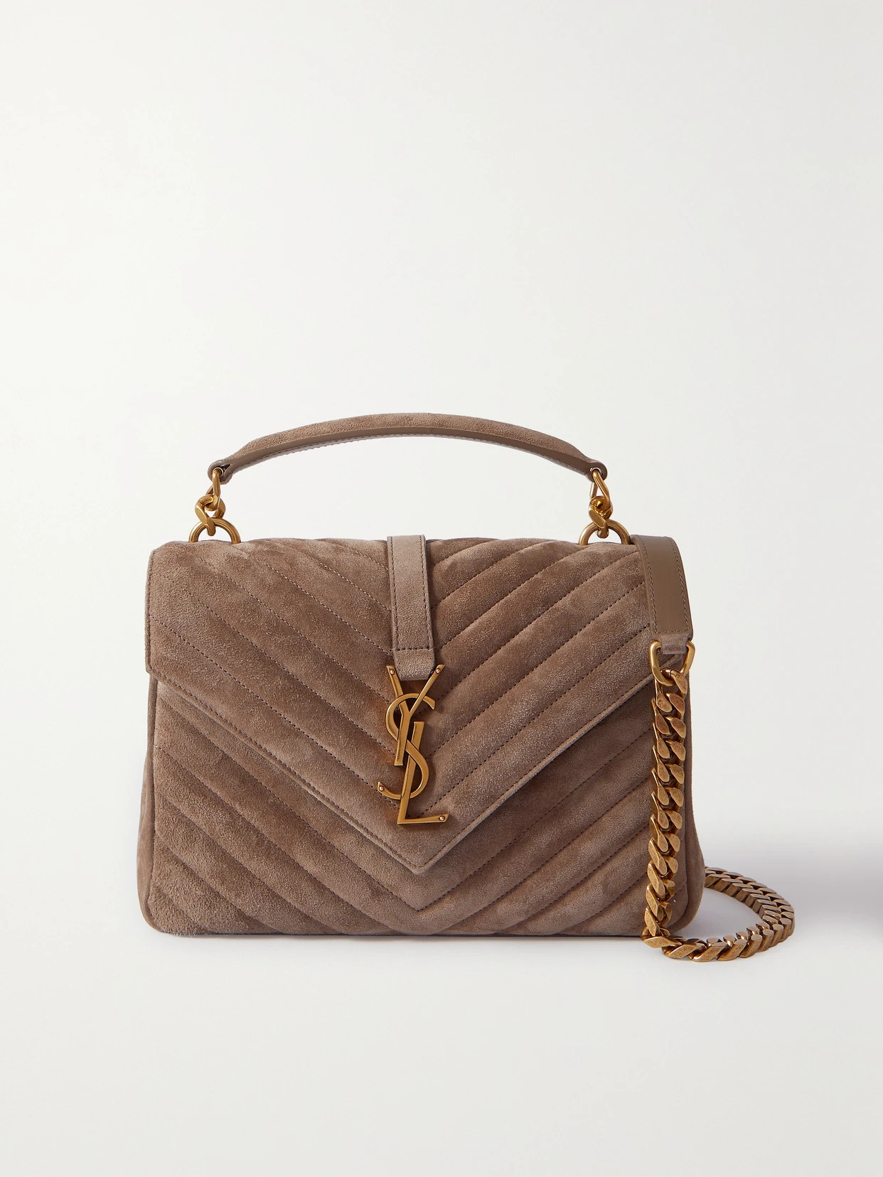SAINT LAURENT - College Medium Quilted Suede Tote - Brown | NET-A-PORTER (US)