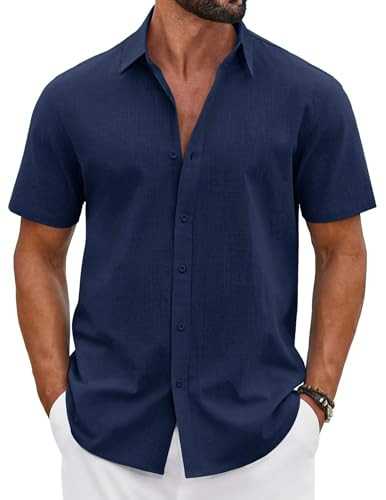 COOFANDY Mens Button Down Shirts Short Sleeve Casual Shirt Cotton Summer Beach Linen Wedding Shir... | Amazon (US)