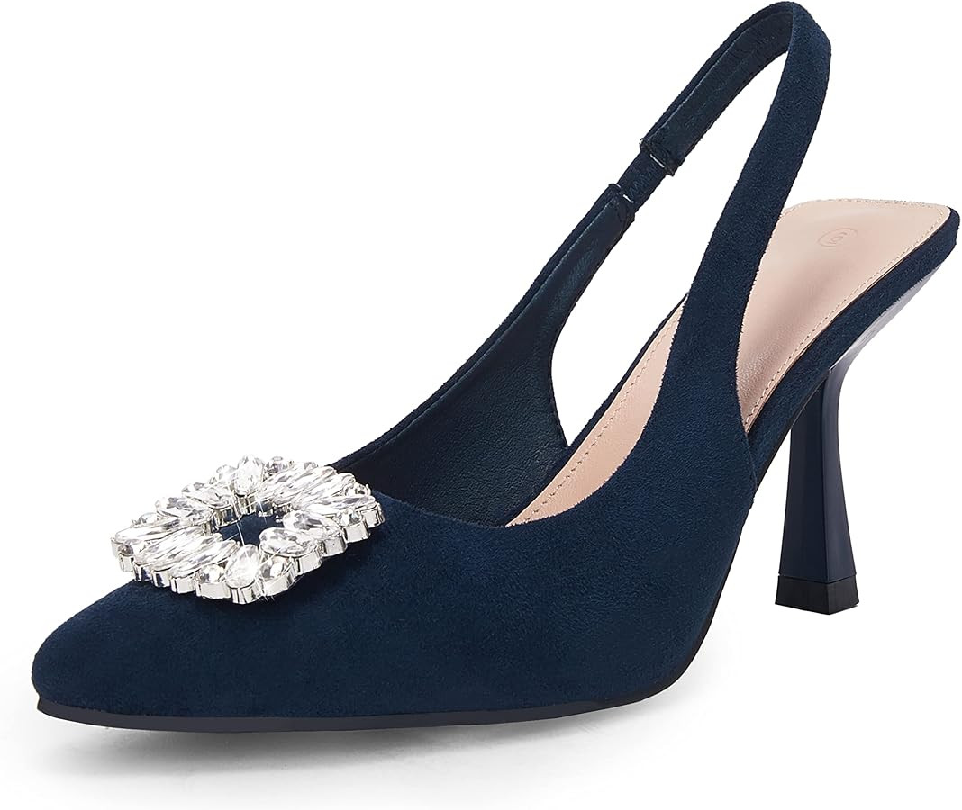 Rilista Women's Slingback Heels Rhinestone Closed Pointed Toe Wedding Party Dress Pumps Shoes | Amazon (US)