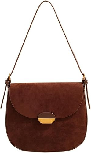 JOLILUNA Burgundy Suede Shoulder Bags For Women Brown Suede Small Trendy Wine Crossbody Bag Saddle Suede Satchel Bag (Coffee) | Amazon (US)