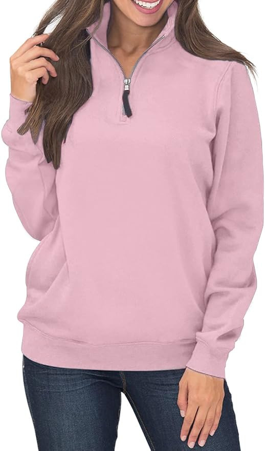 Womens Warm Cozy High Neck Long Sleeve Solid 1/4 Zip Pullover Sweatshirts with Pockets | Amazon (US)