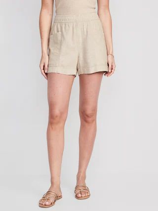 High-Waisted Linen-Blend Utility Shorts for Women -- 3.5-inch inseam | Old Navy (US)