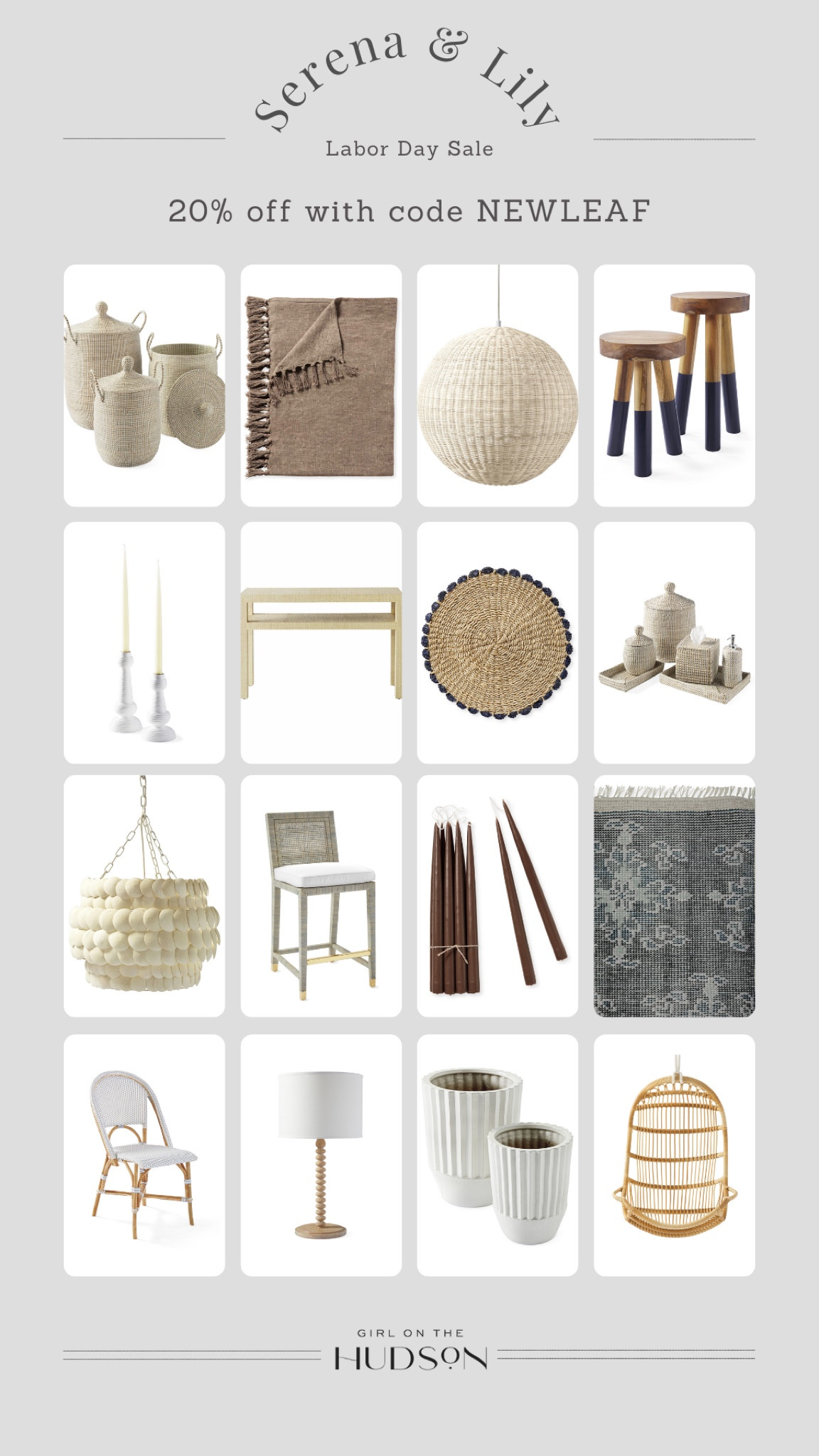 My picks from the Serena & a lily labor day sale!

Furniture, lighting sale, rug sale, stools, candlesticks, hanging chair, La Jolla basket, throw, fall decor, planter, chandelier 

#LTKsalealert #LTKhome #LTKSeasonal