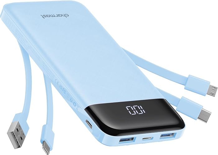 charmast Portable Charger with Reinforced Built-in 4 Cables,10000mAh Power Bank Travel Essentials... | Amazon (US)