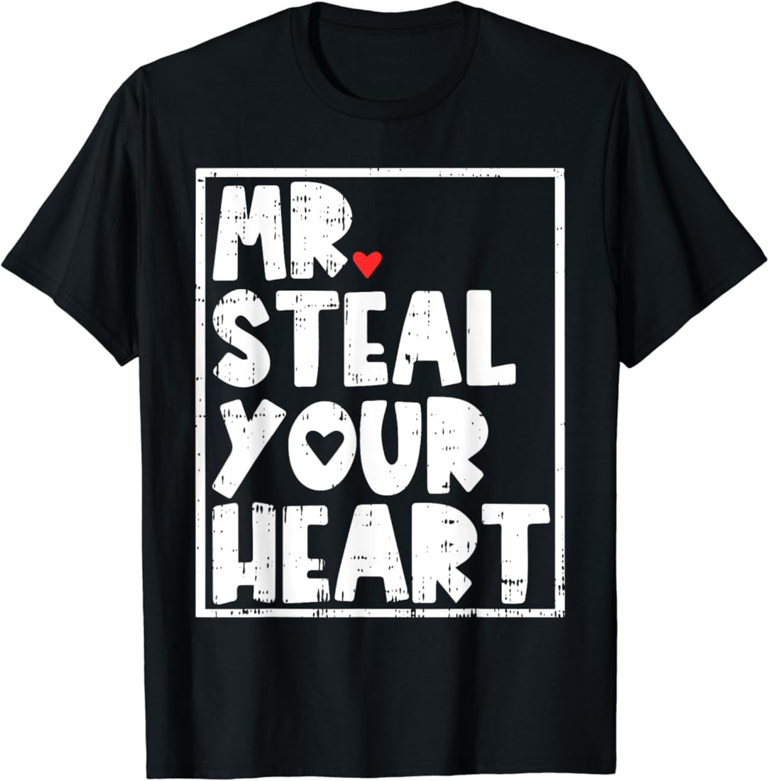 Mr Steal Your Heart Valentines Day Funny V-Day Boys Kids T-Shirt | Amazon (US)
