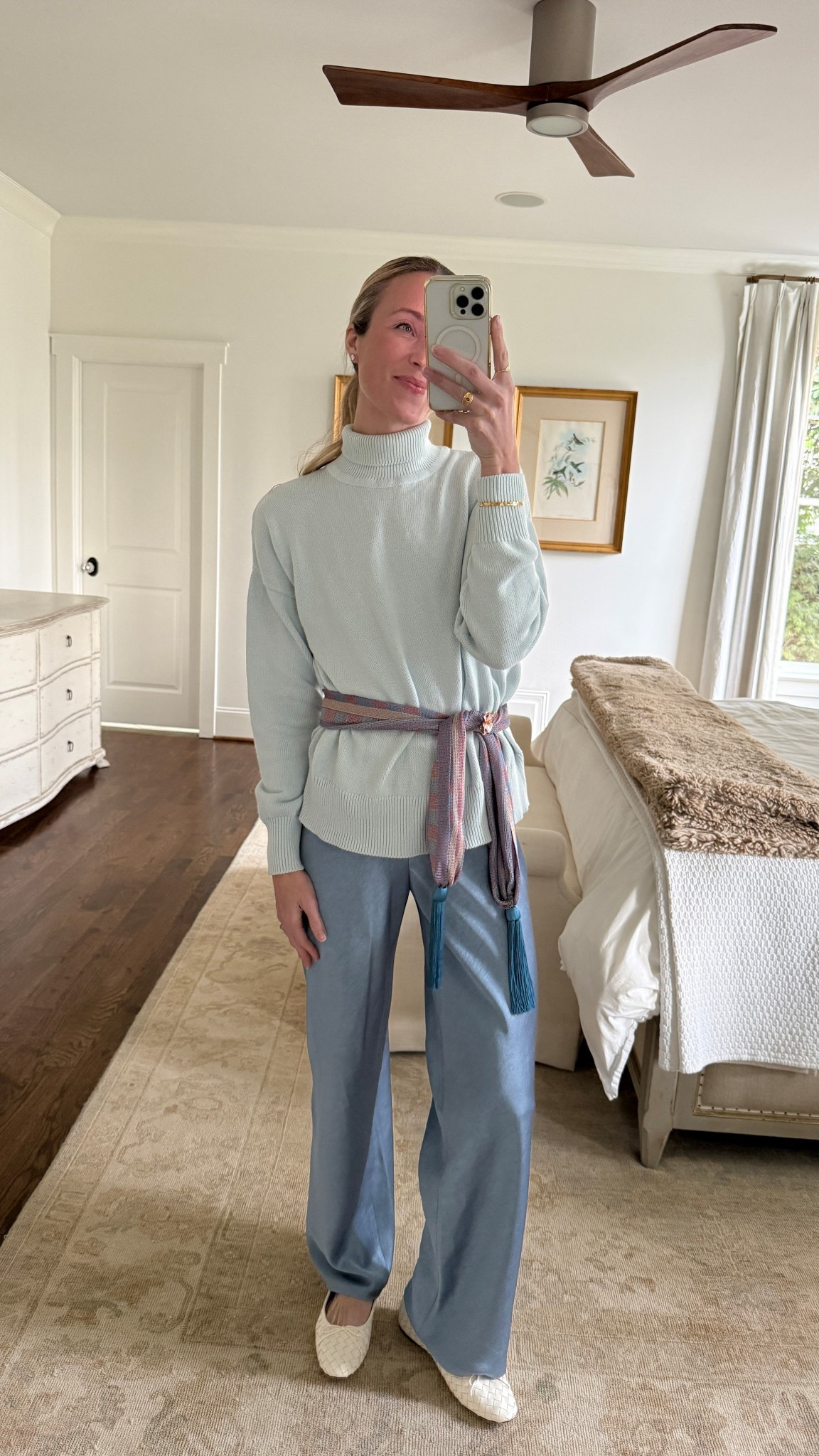 Spring transition outfit! S blue sweater, XS satin pants, spring scarf is OS, woven flats run a touch big but in my true size

colorful outfits, spring outfit, romantic style, spring sweater 

#LTKspring #LTKspringtrends #LTKSeasonal