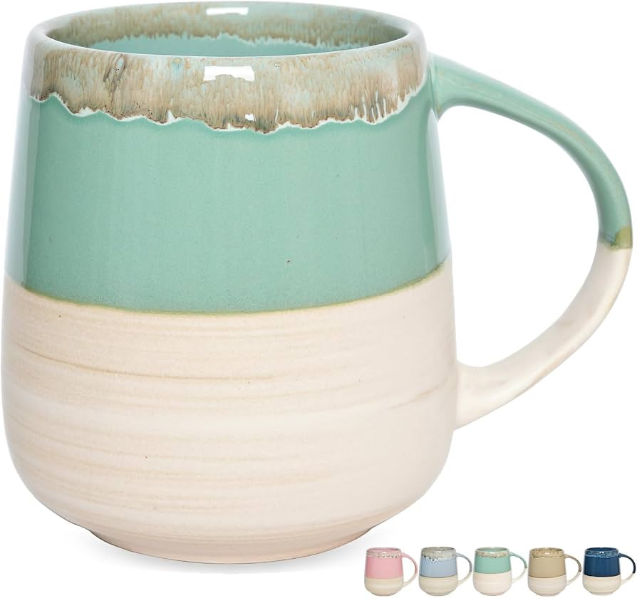 Bosmarlin Extra Large Ceramic Coffee Mug, 23 Oz, Dishwasher and Microwave Safe, Oversized Big Tea Cup, Reactive Glaze (Green) | Amazon (US)