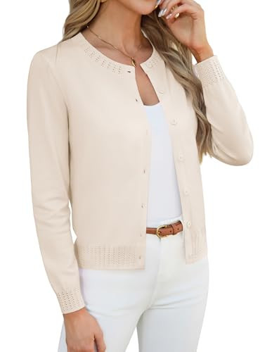 GRACE KARIN Womens Cardigan Sweaters Trendy Cropped Cardigans Lightweight Button Up Long Sleeve Tops Beige M | Amazon (US)