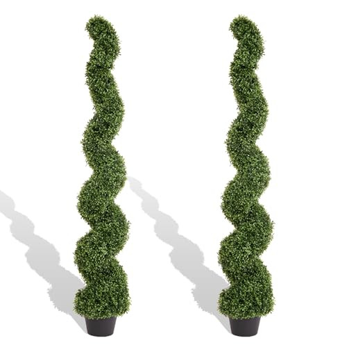 THE BLOOM TIMES 5ft Spiral Topiary Trees Artificial Outdoor Set of 2, Faux Boxwood Plants Outside - All-Year Green Fake Twisted Tree for Garden Front Porch Planter Decor 5 Foot | Amazon (US)