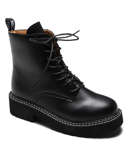TMBU Women's Casual boots black - Black Sheen Combat Boot - Women | Zulily