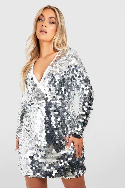 Plus Disco Sequin Wrap Shift Dress | Boohoo.com (US & CA)