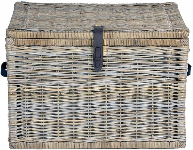 The Basket Lady Deep Wicker Storage Trunk, Large, 24 in L x 17 in W x 17.5 in H, Serene Grey | Amazon (US)