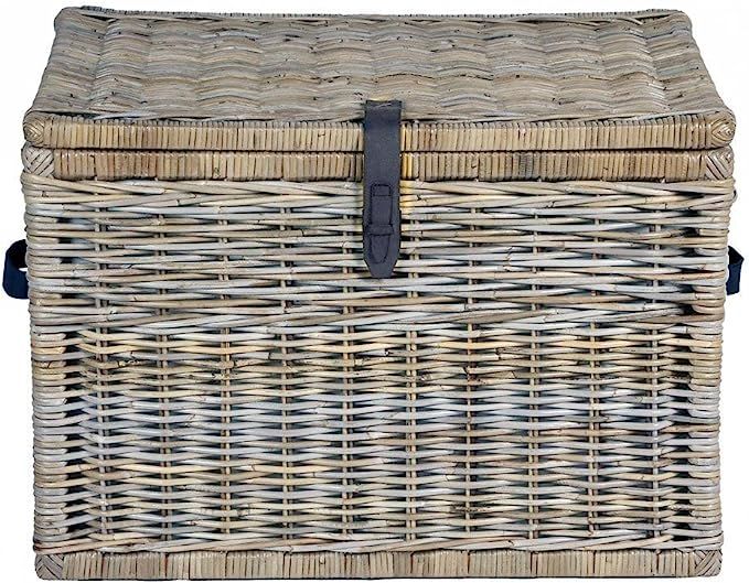 The Basket Lady Deep Wicker Storage Trunk, Large, 24 in L x 17 in W x 17.5 in H, Serene Grey | Amazon (US)