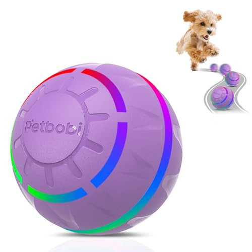 Petbobi Active Rolling Ball for Dogs - 2 Modes Interactive Dog Toys, USB Rechargeable Motion Activated Self Moving Dog Ball Toy, Durable Peppy Pet Ball for Small Medium Large Dog, LED Light, Purple | Amazon (US)