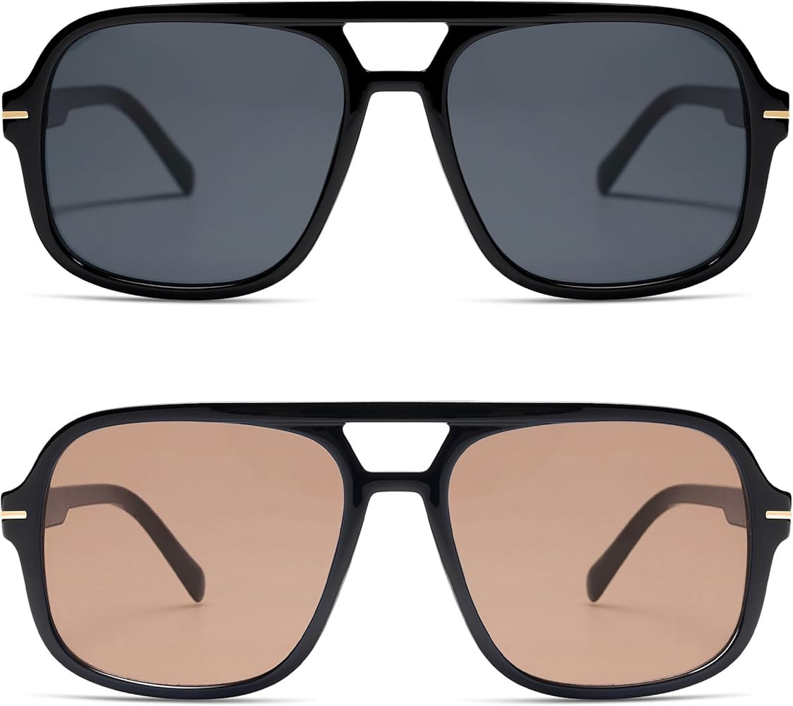 Retro Trendy Square Aviator Sunglasses Womens Mens 70s Classic Vintage Oversized Sun Glasses AR82... | Amazon (US)