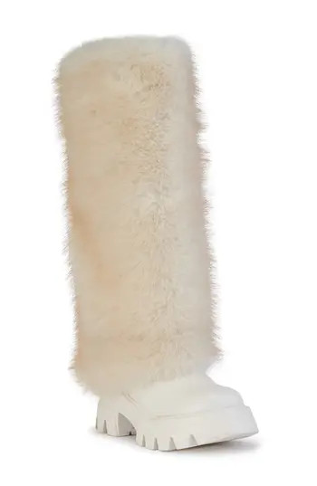 AZALEA WANG Ahsoka Faux Shearling Lug Sole Boot in White at Nordstrom Rack, Size 10 | Nordstrom Rack