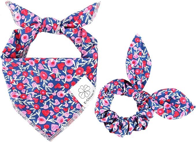Dog Bandanas & Matching Scrunchie Set Girl Heart Dog Bandana Scarf with Bow Hair Ties for Small P... | Amazon (US)