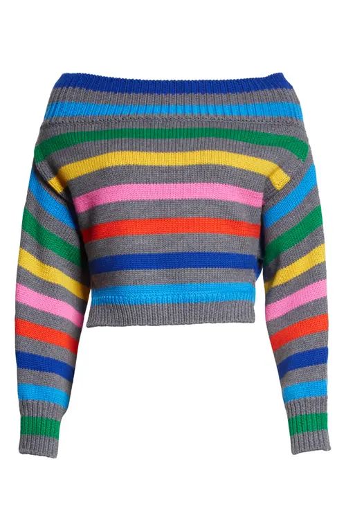MONSE Rainbow Stripe Off the Shoulder Crop Sweater at Nordstrom, Size X-Small | Nordstrom