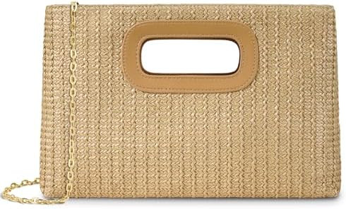 Straw Purse Top Handle Clutch Bag, Woven Beach Shoulder Crossbody Bag Raffia Handbag Raffia Summe... | Amazon (US)