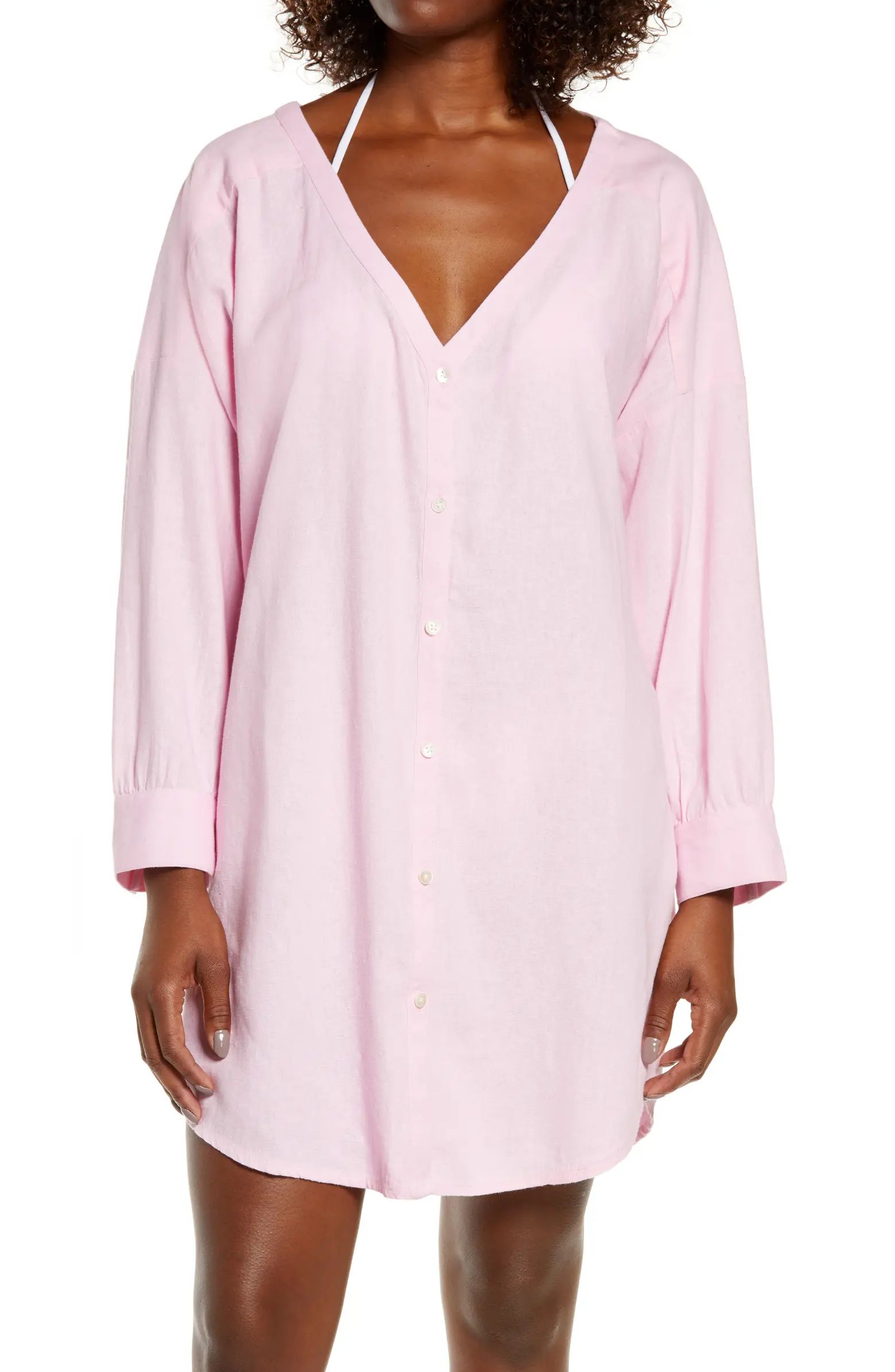 Oversize Linen Blend Cover-Up Shirt | Nordstrom