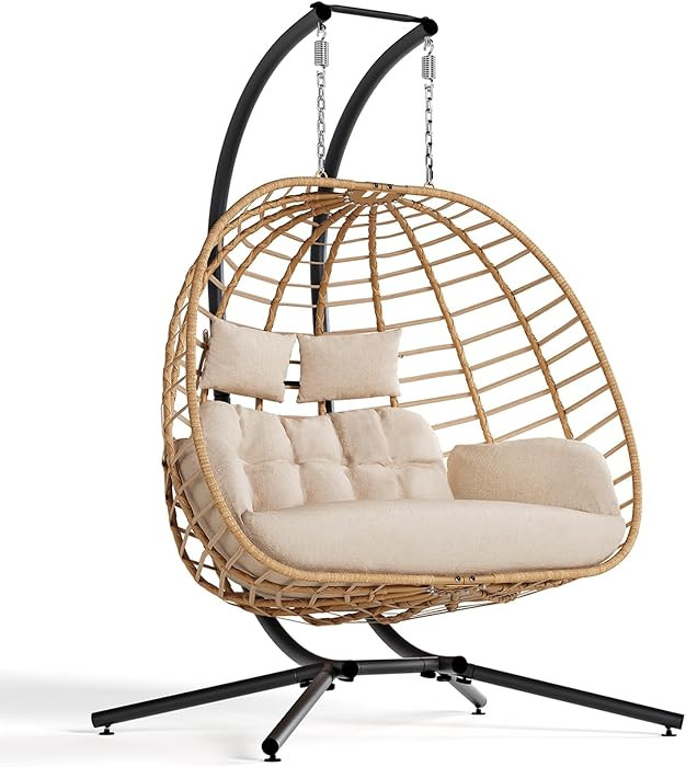 SWITTE Double Hanging Egg Chair with Stand, Outdoor Patio 2 Person Wicker Hammock Swing Chairs wi... | Amazon (US)
