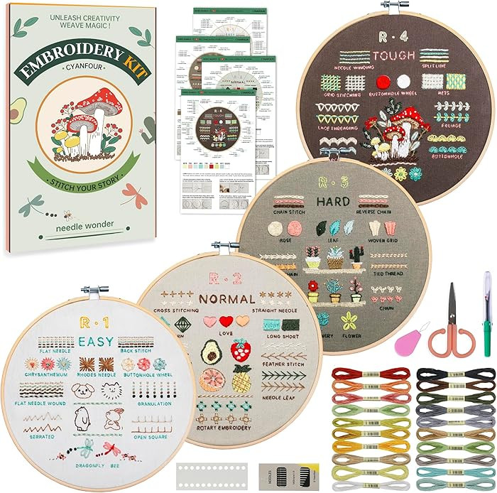 CYANFOUR Embroidery Kit for Beginners, 4 Stages to Learn 38 Stitches, with Step-by-Step Instructi... | Amazon (US)