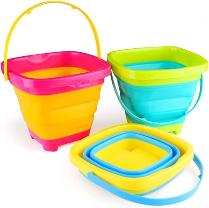 Shindel 3PCS Foldable Pail, 2L Silicone Collapsible Bucket Sand Buckets, Camping Gear Water and F... | Amazon (US)