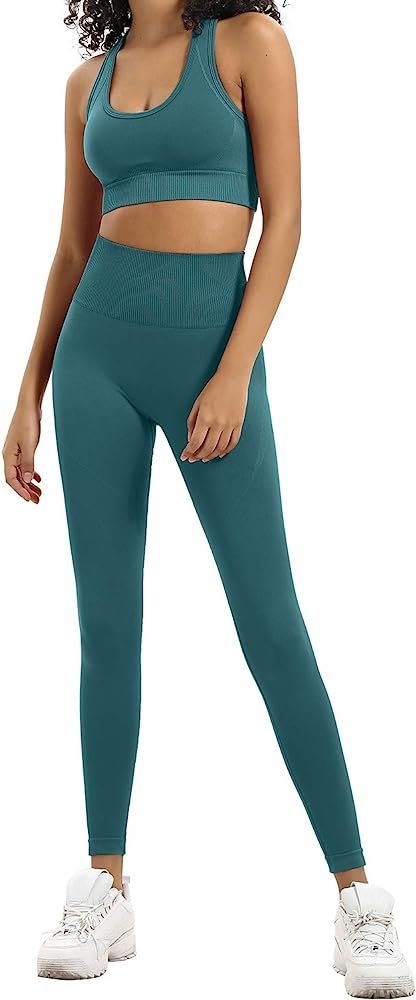 Women's Workout Sets 2 Piece Seamless Slim Fit Yoga Clothing Outfits Set | Amazon (US)