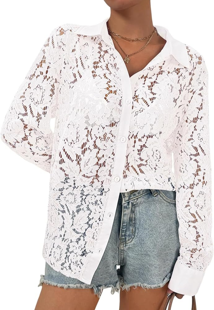 Wyeysyt Lace- Blouse for Women: Sheer Lace Long Sleeve Top, Elegant Dressy Shirt, Ladies Tops and... | Amazon (US)