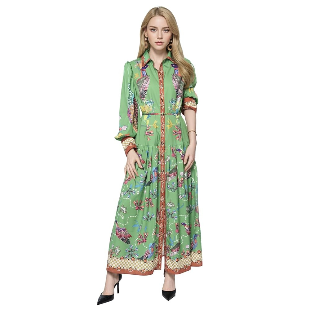 Women's Long Sleeve Fall Dress – Collared Button Down Flowy Floral Maxi Dress with Adjustable B... | Amazon (US)