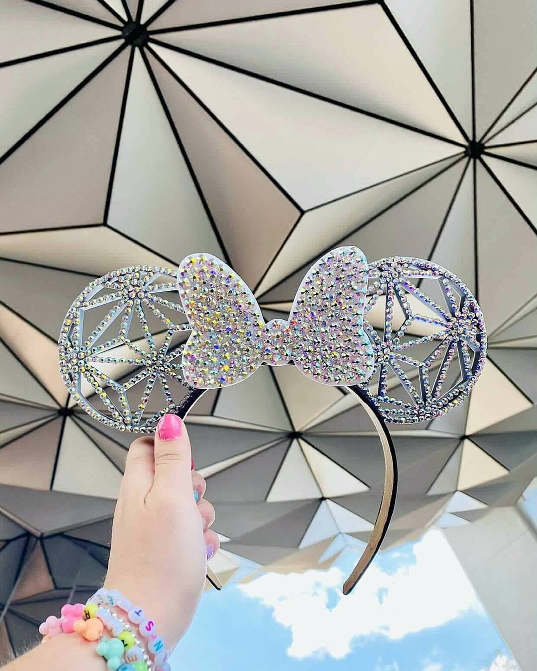 Rhinestone 3D inspired Ears with Rhinestone Bow OR Sequin bow | Etsy (US)