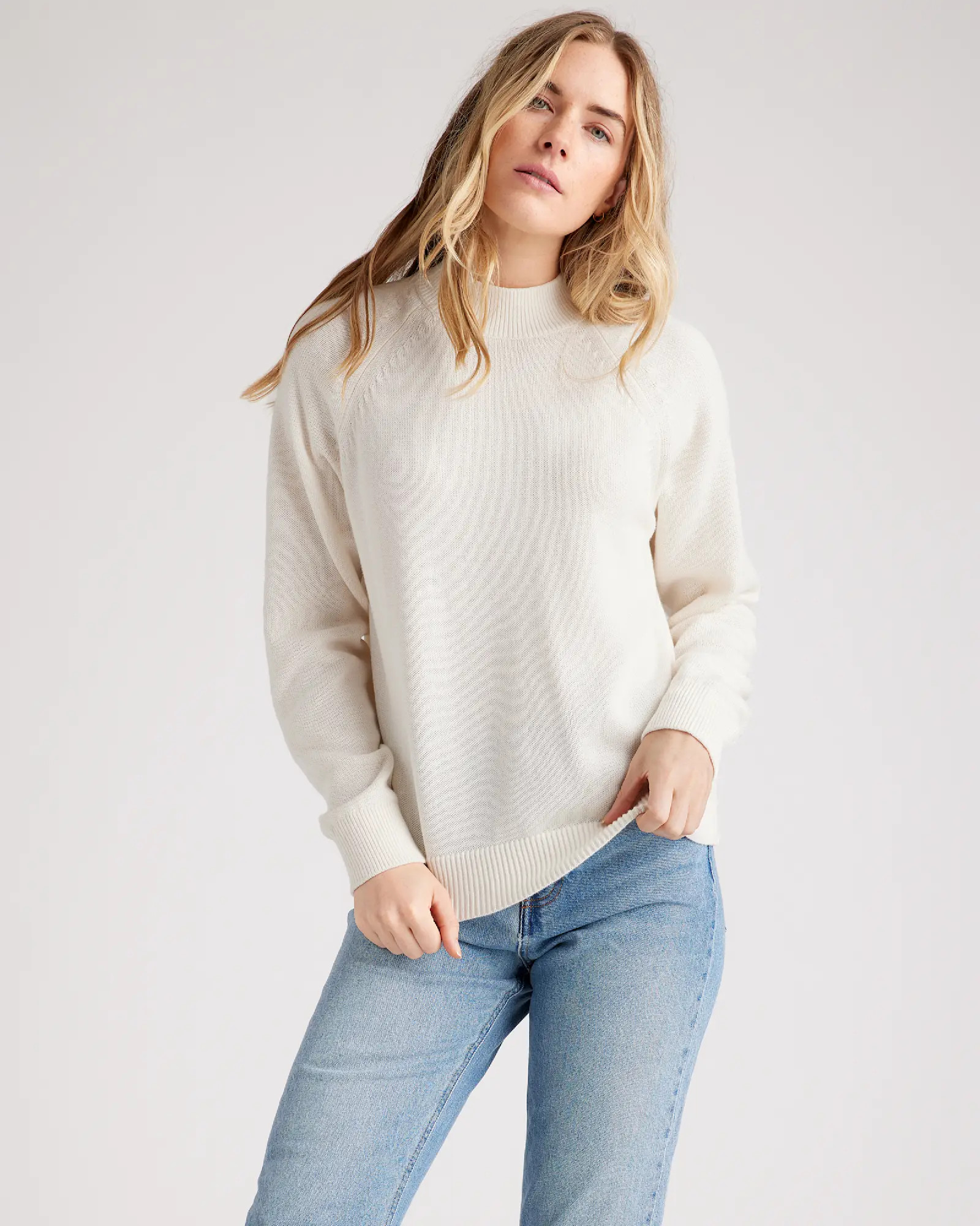 100% Organic Cotton Mock Neck Sweater in Ivory | Quince
