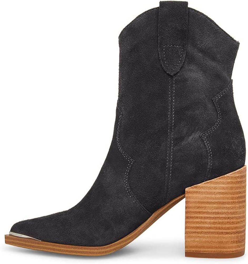 Womens Western Ankle Boots Stack Block Heeled Cowboy Boots Pointed Toe Slip-on Fashion Booties | Amazon (US)