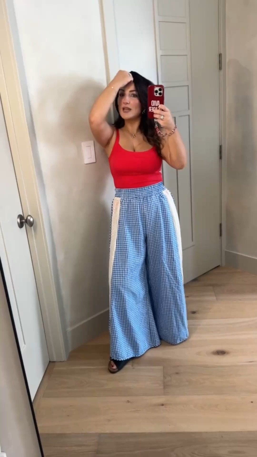 Tank with built in bra size small, Gingham pants with crochet side detail size medium 

5'0" 140lbs
Petite friendly

#LTKootd #LTKSeasonal #LTKPetite