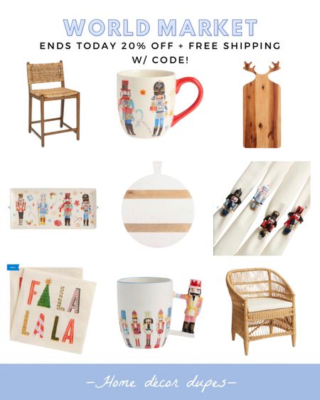 Apologies for the late notice, but anyone looking to buy something from World Market?! I have a promo code for 20% OFF & FREE SHIPPING on orders $49+ but it ends today 12/4!! Use code: WM20JOY

Linked some kitchen and dining holiday favorites to snag in time for gift giving!! These woven counter stools are a best seller and now an even better price! 🙌🏻 And this large marble charcuterie board would make a great gift too! Love these new woven dining chairs as well. More favs linked 🤍

#LTKHoliday #LTKsalealert #LTKhome