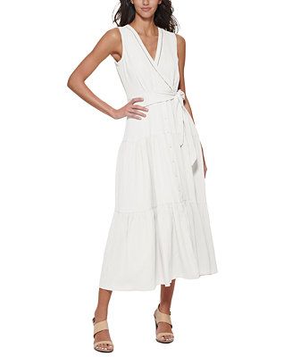 Calvin Klein Women's Tiered Surplice Maxi Dress & Reviews - Dresses - Women - Macy's | Macys (US)