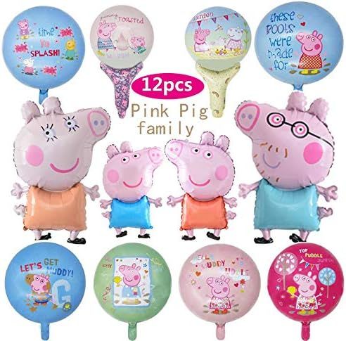 12 Pcs Pink Pig Helium Foil Balloons,Pink Pig Theme Birthday Party Decoration for Kids | Amazon (US)