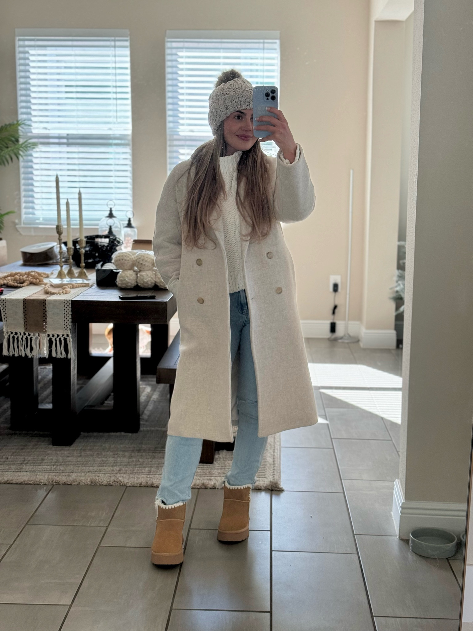 Trench coat is Abercrombie, sweater is Altar’d State and it’s a cropped cut so I got a size XL, jeans are VICI, beanie is the C.C Pom Cable Knit from Amazon in confetti ivory, and the boots are from Pink Lily (very true-to-size, do not size up bc your heels will pop out when you walk and it’ll annoy the shit outta you) 