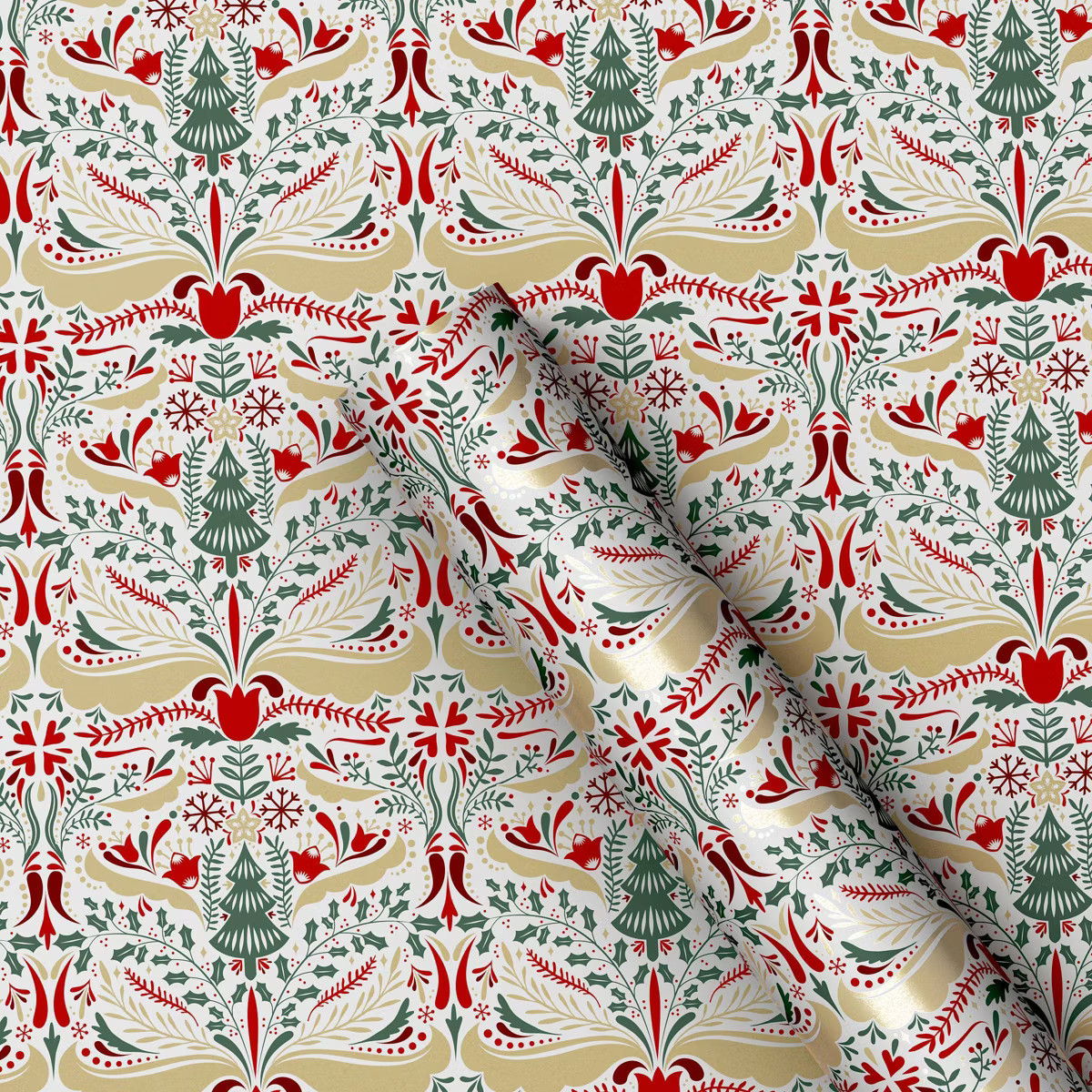 30" 25 sq ft Christmas Roll Wrap Scandinavian Florals and Trees - Wondershop™ | Target