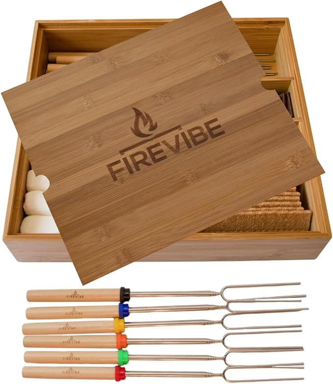 FireVibe Smores Kit | Custom Bamboo Box with 6 Piece Smores Sticks for Fire Pit | Attractive Port... | Amazon (US)