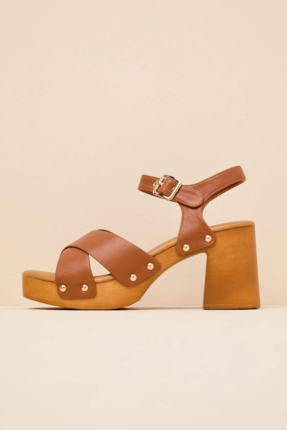 Yanni Tan Wooden Platform Ankle Strap Sandals | Lulus